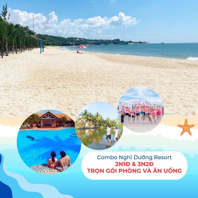 a collage of photos of a beach with a group of people at Kega Lighthouse Beach Resort in Ke Ga