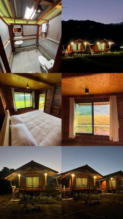 a group of four pictures of a house with a room at บ้านพักป้าซู อินทนนท์ in Ban Yang