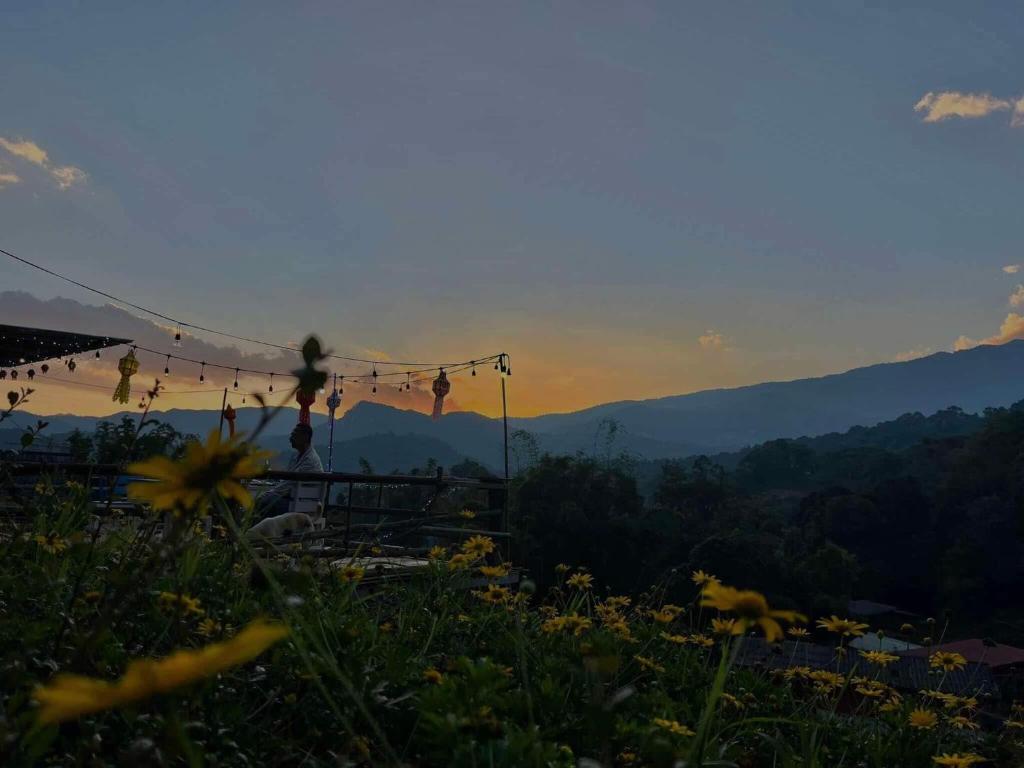 a view of a mountain with a string of lights at Rakkhao Inthanon homestay LoveInthanon in Ban Yang Di Pha Mop