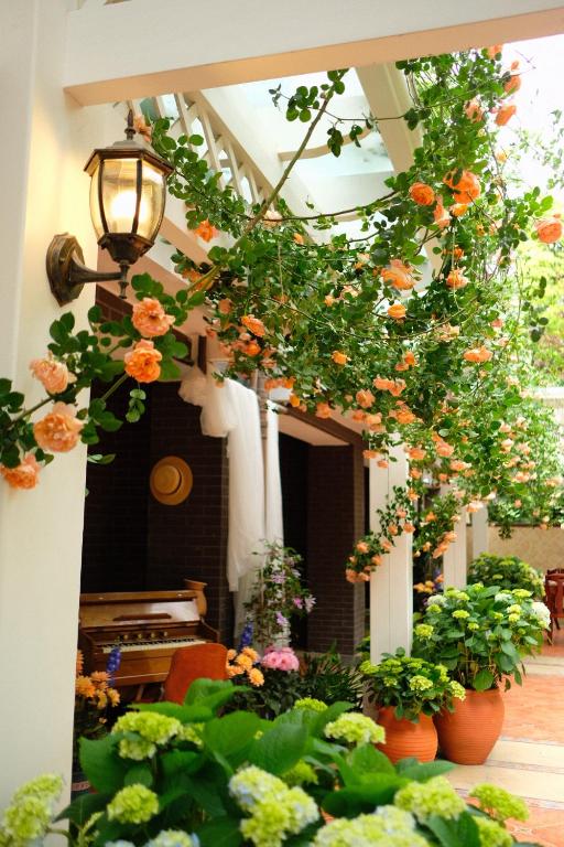 a room filled with lots of plants and flowers at 福来小院民宿 in Jiezi Ancient Town