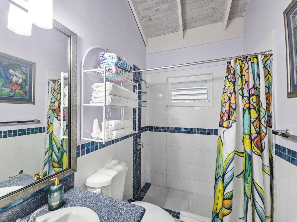 e bagno con lavandino, servizi igienici e doccia. di Chrisanns Paradise Suite by the Ocean - Apt#9 a Ocho Rios