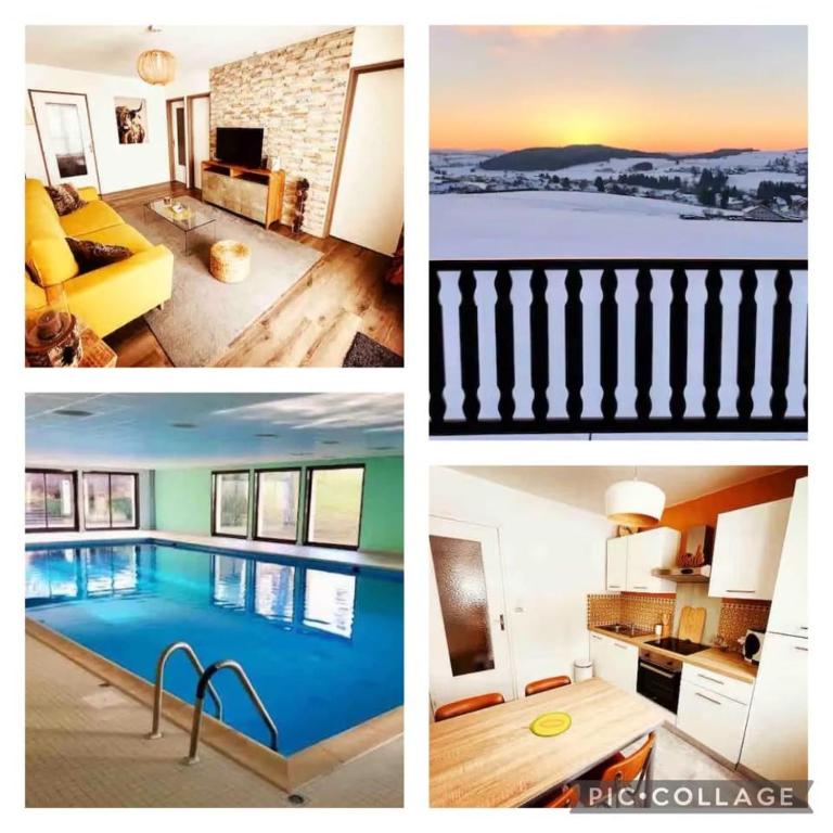 un collage de photos d'une maison avec une piscine dans l'établissement Superbe F3 au pied des pistes avec Piscine chauffée, à Métabief