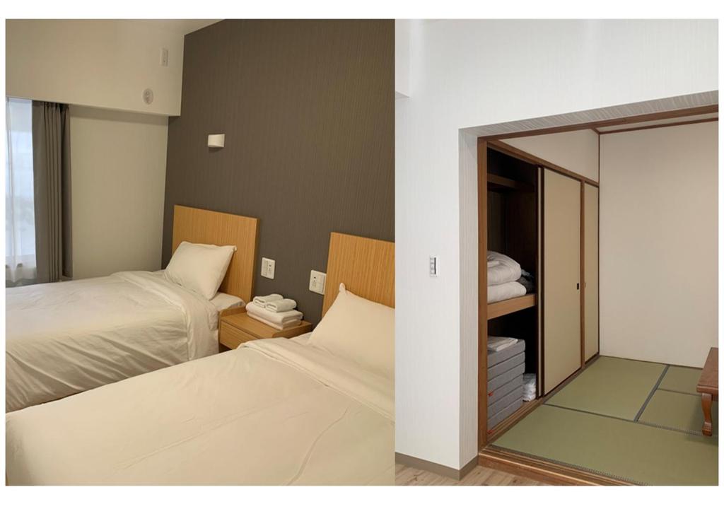 Postel nebo postele na pokoji v ubytování 軽井沢七福荘ホテル