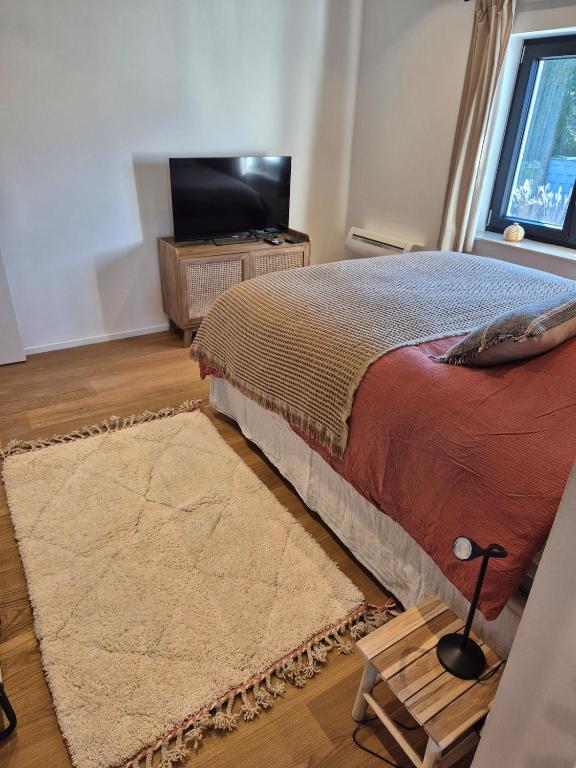 Postel nebo postele na pokoji v ubytování Chez Simone Liège, bain nordique