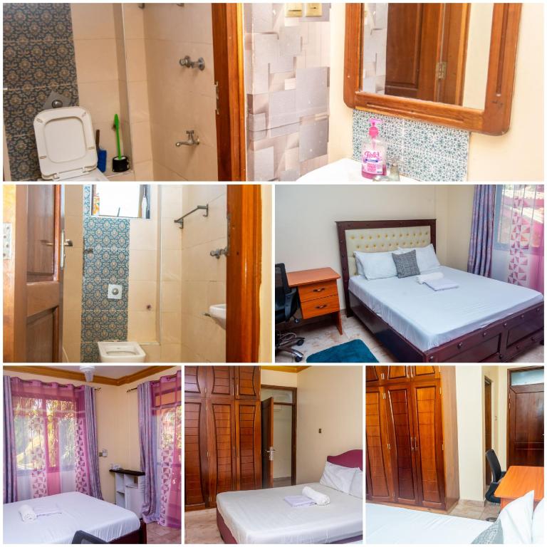 a collage of four pictures of a room at TWO BEDROOM Delamere Apartment in Mombasa