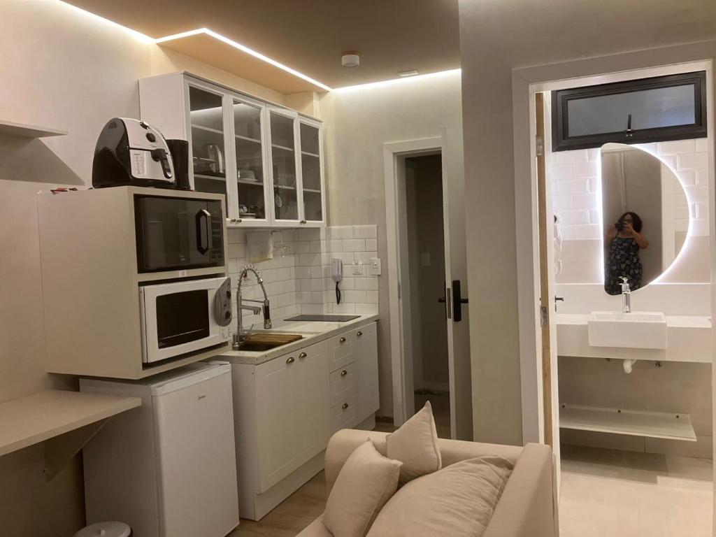 Kuchyň nebo kuchyňský kout v ubytování Theotókos Flats Apart-hotel