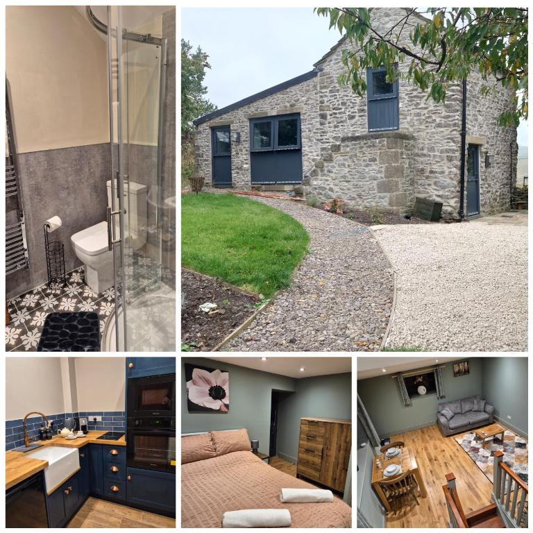 a collage of three pictures of a house at Charming 1 bed Peak District Barn Conversion in Foolow