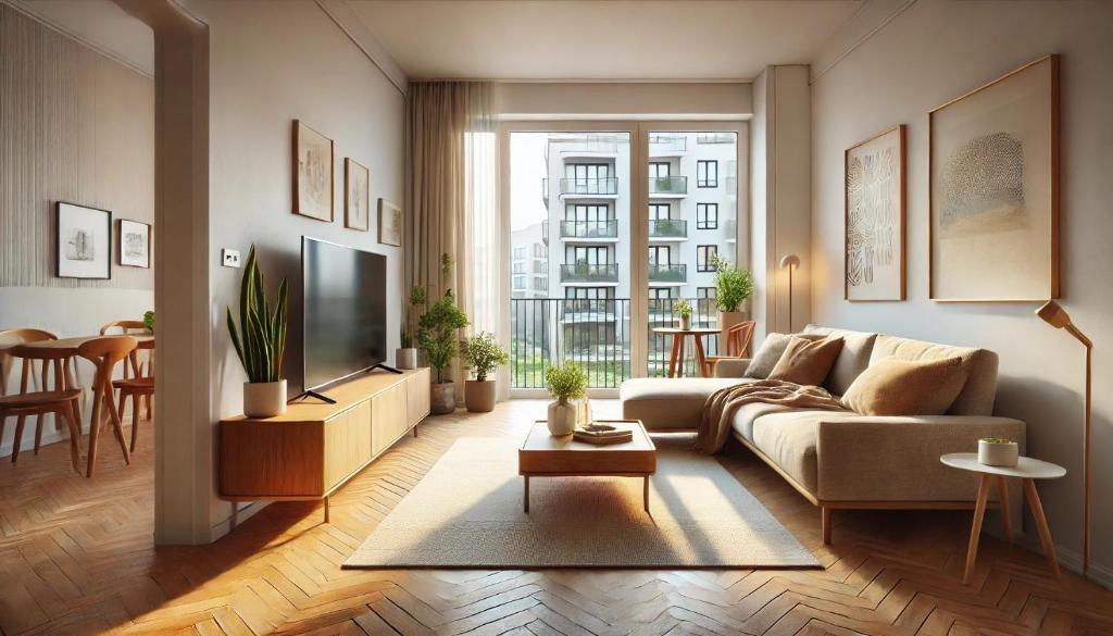 un salon avec un canapé et une télévision dans l'établissement Charmant T2 a Colomiers, à Colomiers