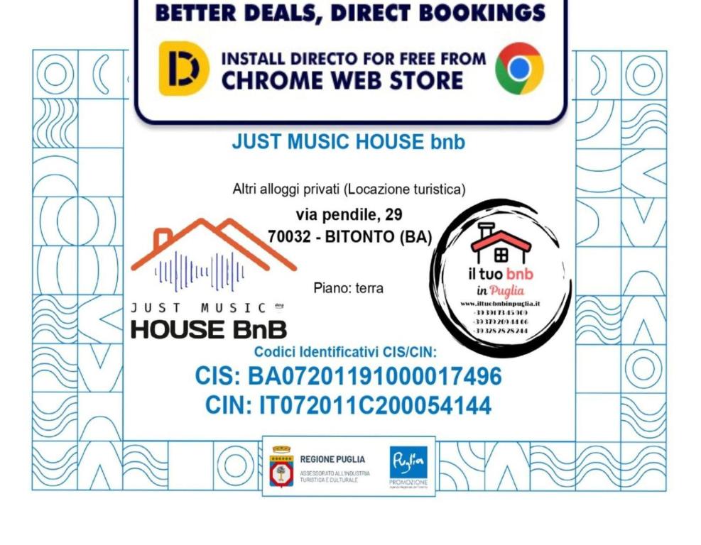 Just Music House bnb,typical,15min airport & beach tanúsítványa, márkajelzése vagy díja