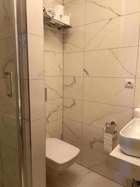 Koupelna v ubytování Hotel Evan u Hoffera