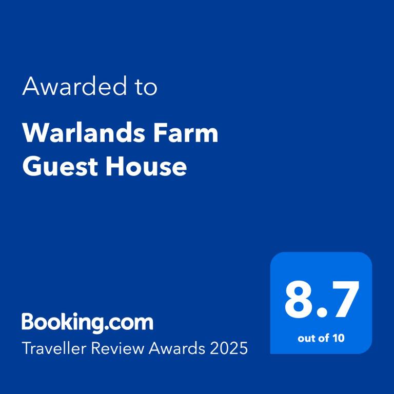 Certifikát, hodnocení, plakát nebo jiný dokument vystavený v ubytování Warlands Farm Guest House