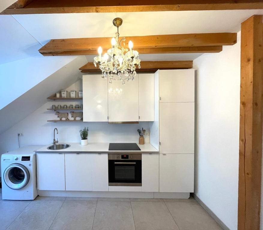 Kuchyň nebo kuchyňský kout v ubytování Große Wohnung mit Dachterrasse in Starnberg