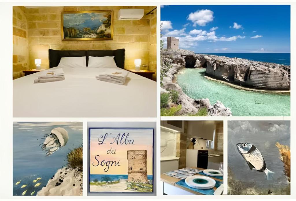 a collage of photos of a hotel room with a bed at L'Alba dei Sogni in Marina Serra