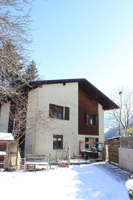 a house with snow in front of it at Haus Frei-Zambra in Vandans