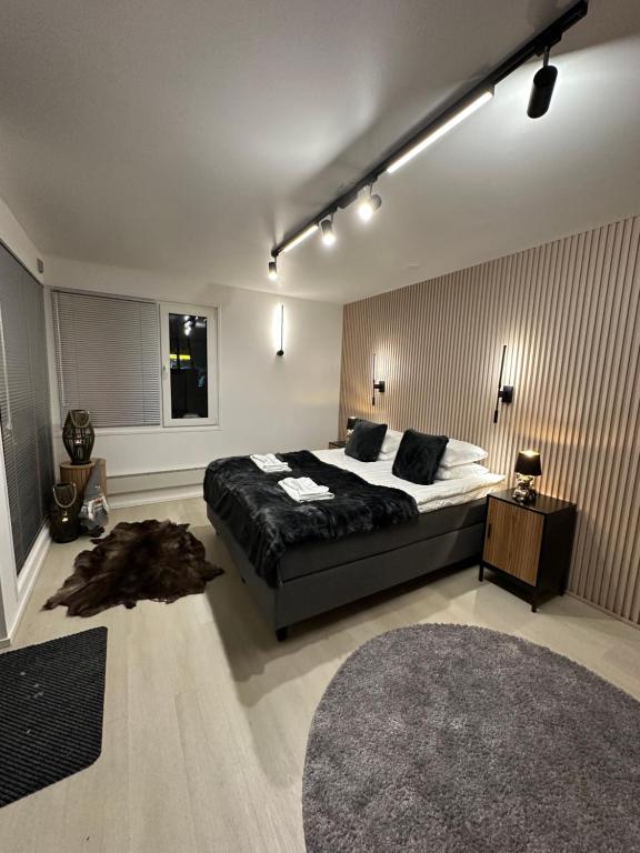 イナリにあるCityview Studioの大きなベッドとラグのある寝室