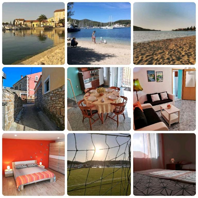 a collage of photos with a beach and buildings at Kuća za odmor Marina in Sutomišćica