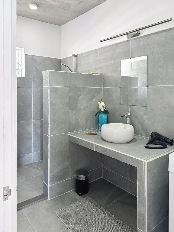 Koupelna v ubytování Pension Irivai appartement "Uparu" 1 chambre bord de mer