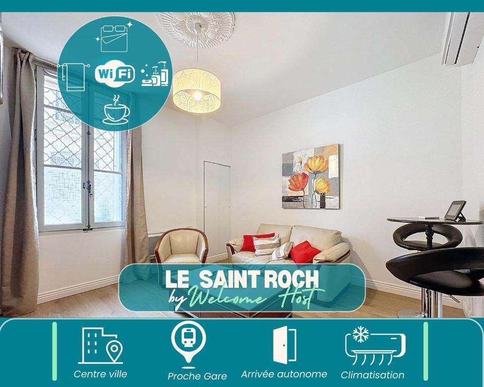 un salon avec un canapé et une table dans l'établissement Le Saint Roch, Proche Gare et Comédie, à Montpellier