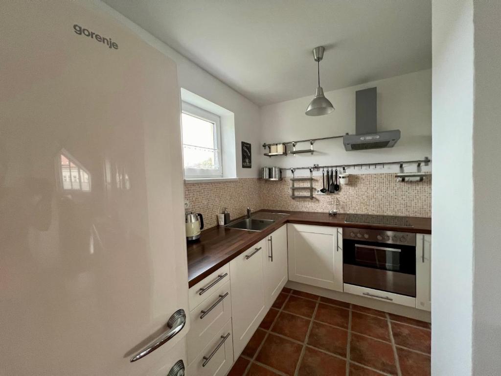 Kuchyň nebo kuchyňský kout v ubytování Apartmán Půda na jihu