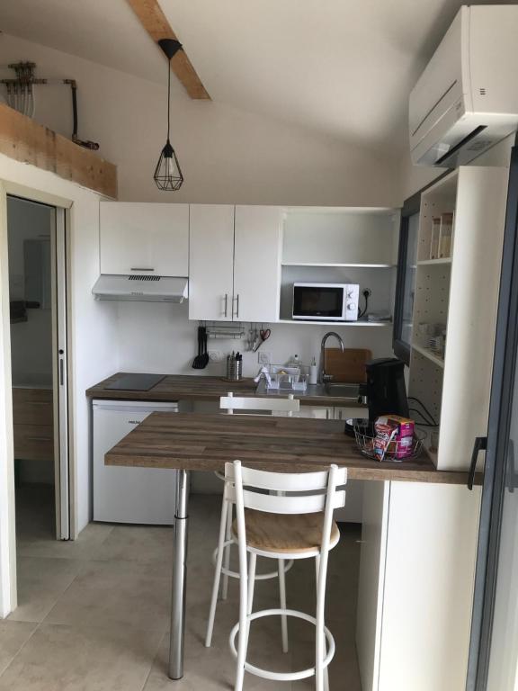 Kuchyň nebo kuchyňský kout v ubytování Studio au calme, grande terrasse avec vue vallée