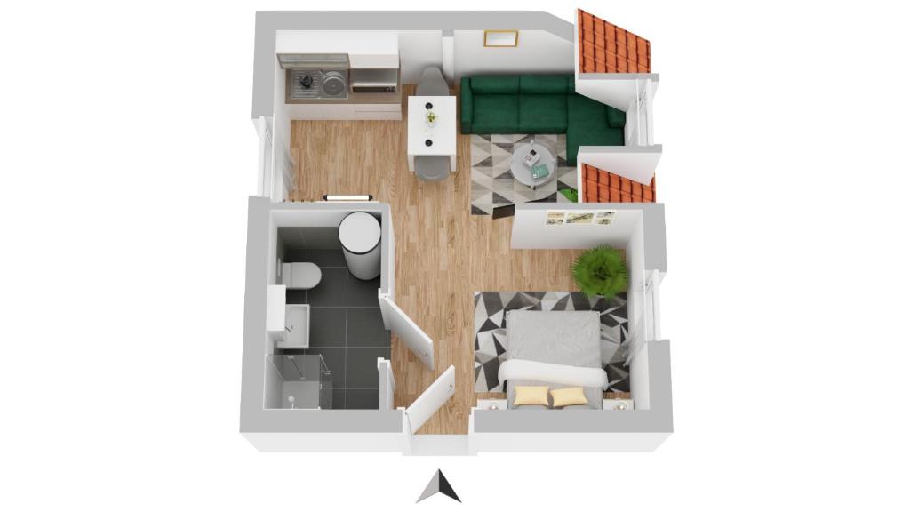 a rendering of a floor plan of a room at 20 seconds to Charles Bridge in Prague