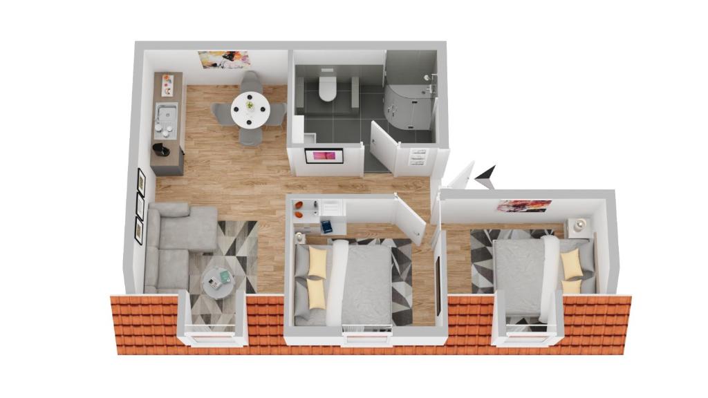 a rendering of a floor plan of a house at 20 seconds to Charles Bridge in Prague