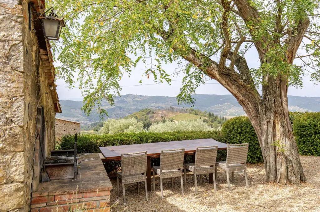 a table and chairs sitting under a tree at Villa Il Poggio in Greve in Chianti