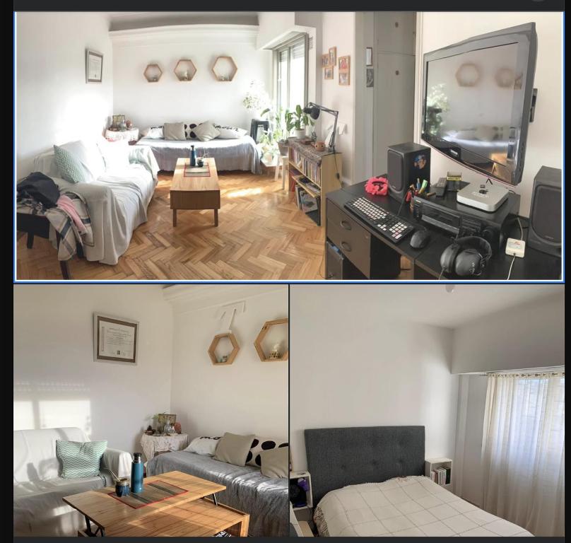 2 Bilder von einem Wohnzimmer und einem Schlafzimmer in der Unterkunft Cozy & Bright 2amb Belgrano Coghlan in Buenos Aires