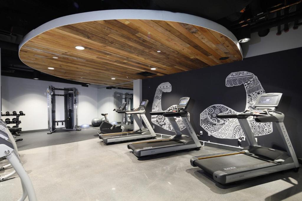 a gym with several cardio machines in a row at Hotel Indigo Chattanooga - Downtown by IHG in Chattanooga