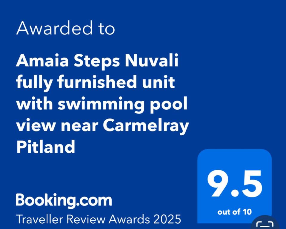 Certifikát, hodnocení, plakát nebo jiný dokument vystavený v ubytování Amaia Steps Nuvali fully furnished unit with swimming pool view near Carmelray Pitland