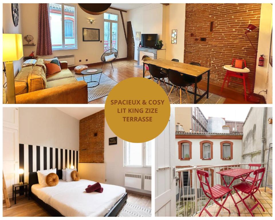 un collage de photos d'un salon et d'un coin salon dans l'établissement Appartement 