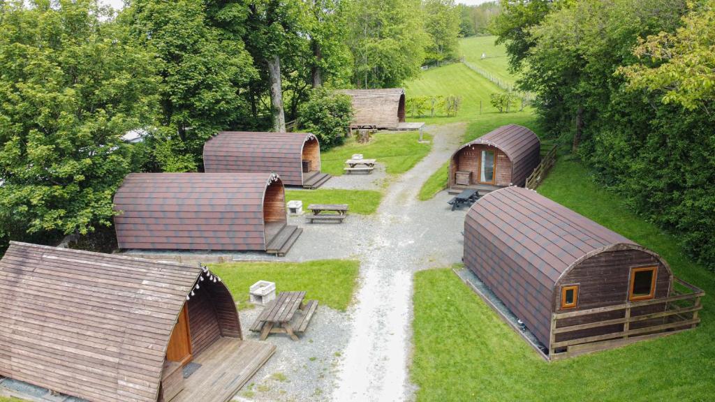 an overhead view of a group of huts at Woodclose Park in Kirkby Lonsdale