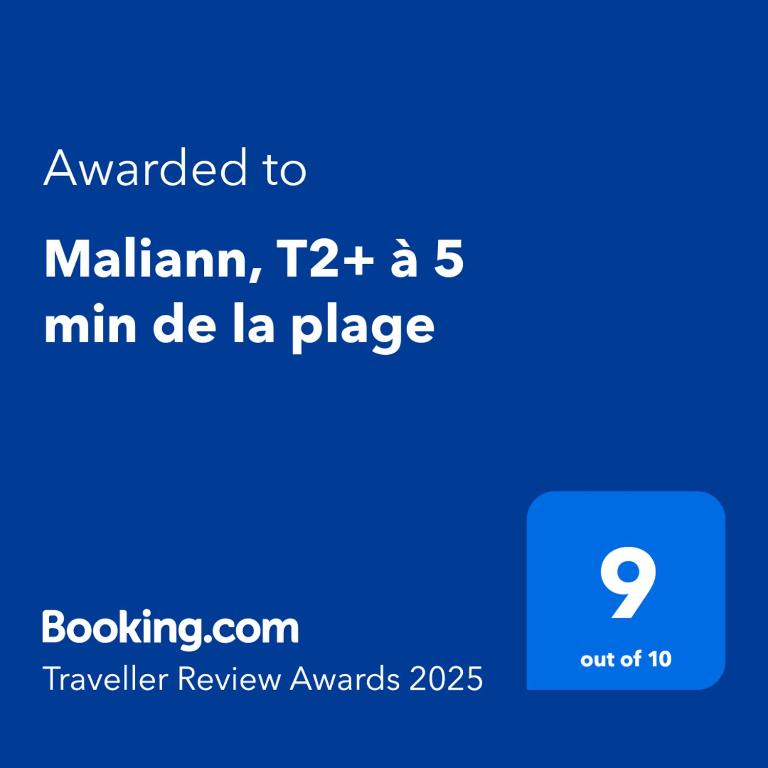 Certifikát, hodnocení, plakát nebo jiný dokument vystavený v ubytování Maliann, T2+ à 5 min de la plage