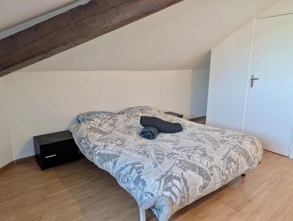 une chambre avec un lit avec une couverture dessus dans l'établissement Studio Hyper Centre Quiet and Fully Equipped, à Grenoble