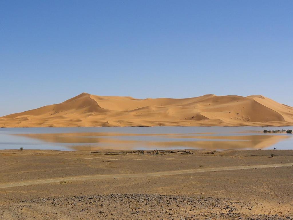 a sand dune in the middle of a desert at dar Brahim in Mhamid