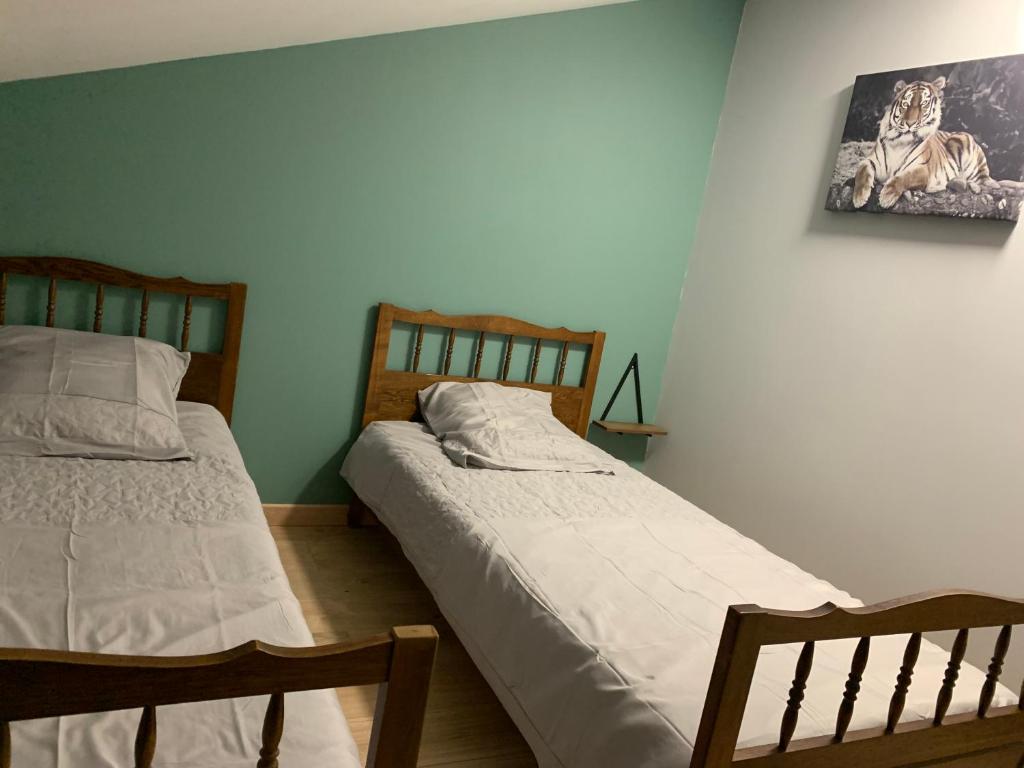 twee bedden naast elkaar in een slaapkamer bij Lappart in Juvigny-en-Perthois