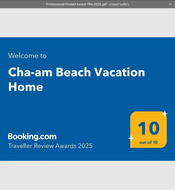 Certifikát, hodnocení, plakát nebo jiný dokument vystavený v ubytování Cha-am Beach Vacation Home