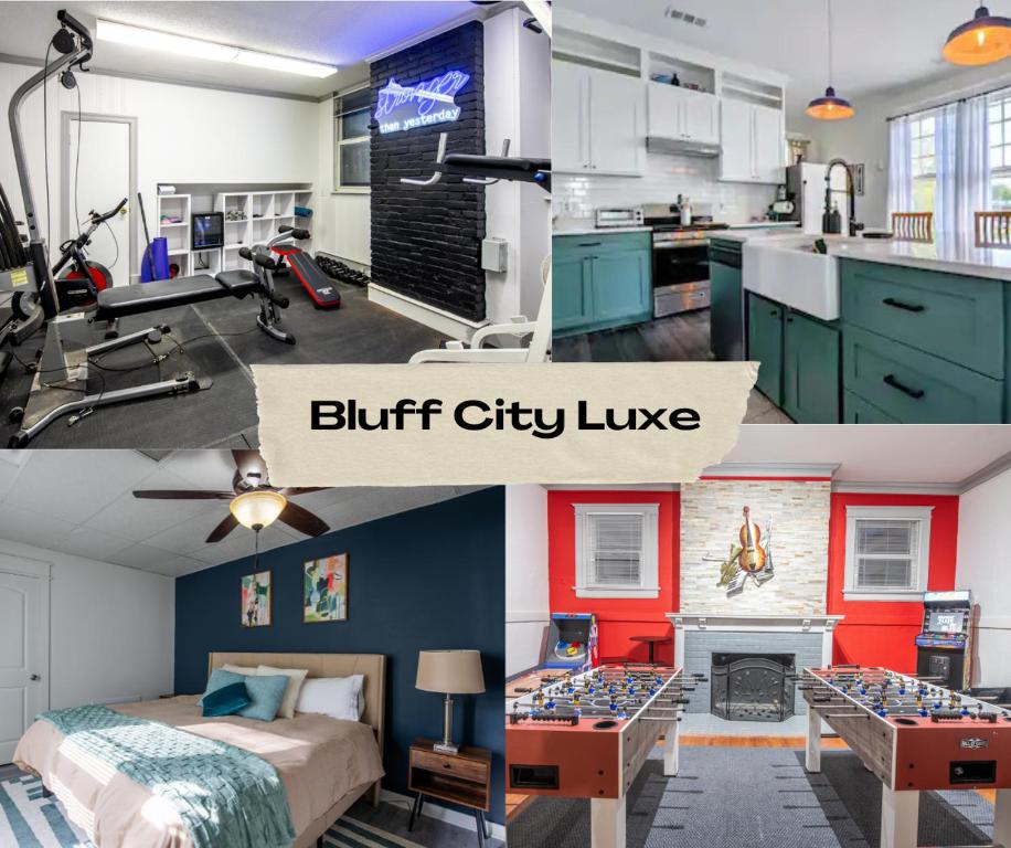 twee foto's van een keuken en een woonkamer bij Bluff City Luxe in Memphis