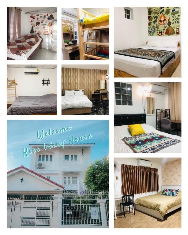 a collage of photos of a hotel room at Homestay Riceberry Ramintha in Ban Baen Phichit
