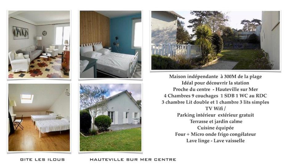 un collage de quatre photos d'une maison dans l'établissement Les Ilous proche mer, à Hauteville-sur-Mer