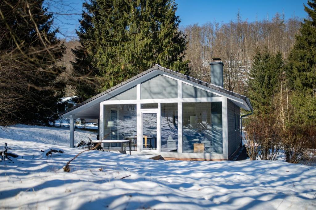 a small house in the snow at 4 Personen mit Sauna F2H3 in Ruhla