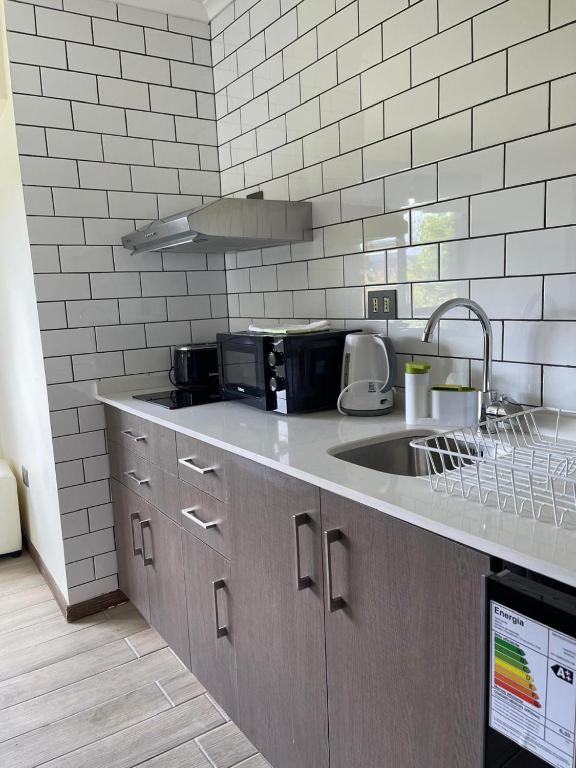 Kuchyň nebo kuchyňský kout v ubytování Apart Hotel Sol y Lago