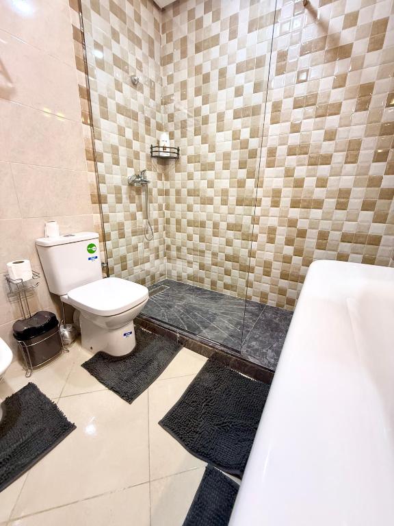 a bathroom with a toilet and a shower and a sink at The Paradise of ACHAKAR in Tangier