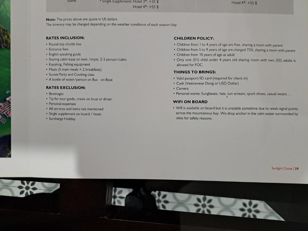 a page of a menu on a computer screen with shoes at Tam Coc Paradise Homestay in Ninh Binh