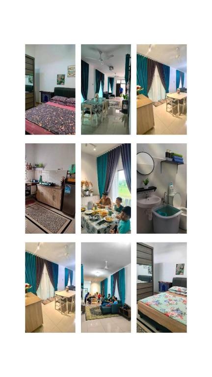 a collage of different pictures of a room at Aiman's Rose HomeStay in Teluk Panglima Garang