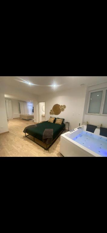une chambre avec un lit et une baignoire dans l'établissement Night Dream-jacuzzi-romantic, à Nevers