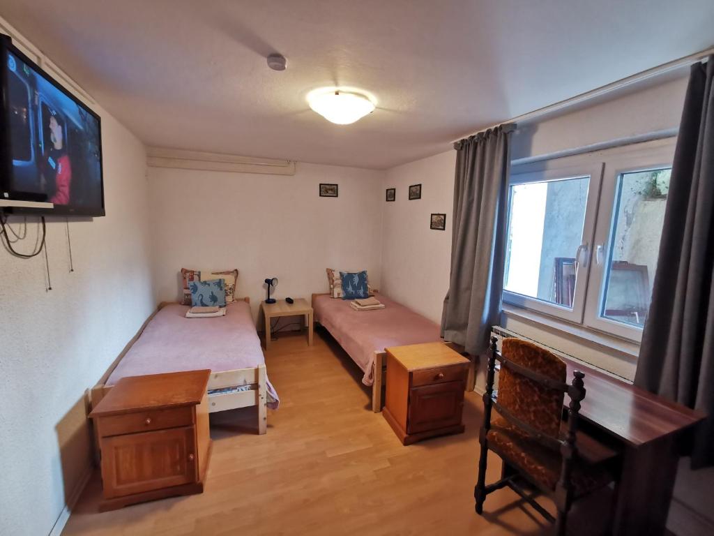 Postel nebo postele na pokoji v ubytování Na Kopitarjevi