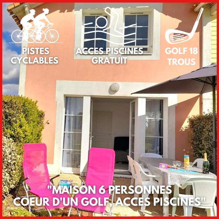 un collage de photos d'une maison avec des chaises roses dans l'établissement 