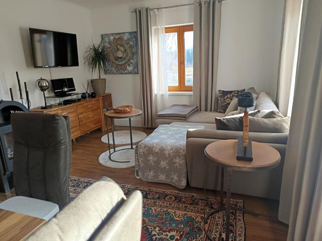 Televízia a/alebo spoločenská miestnosť v ubytovaní Ferienhaus Familie Zimmermann