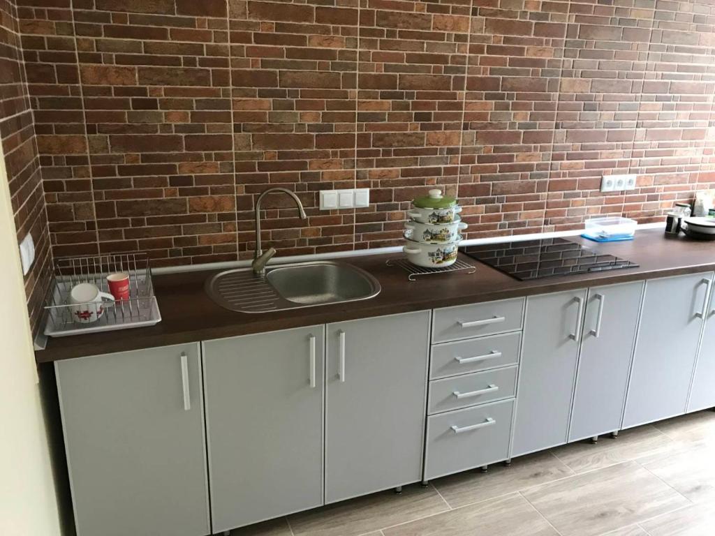 Kuchyň nebo kuchyňský kout v ubytování PETROVICH hotel